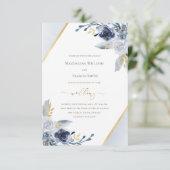 Invitation mariage ・ cadre bleu poussiéreux pour fleurs d'aqu (Debout devant)