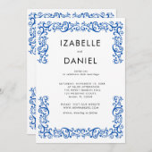 Invitation Mariage Cadre Bleu Vintage Élégant  (Devant / Derrière)