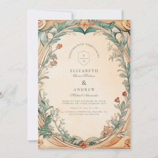 Invitation Mariage cadre botanique chaud (Devant)