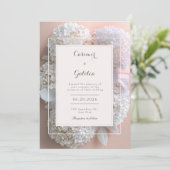 Invitation Mariage cadre botanique Hydrangea blanche abricot (Debout devant)