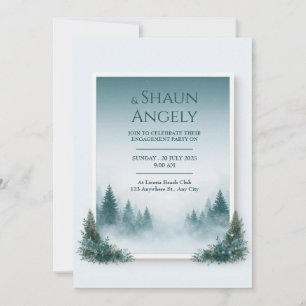 Invitation Mariage Cadre de Pin Teal Brumeux