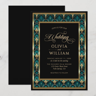 Invitation Mariage Cadre Doré Art Déco Vintage