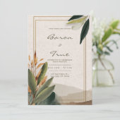 Invitation Mariage Cadre Doré avec Verdure Automnale Rustique (Debout devant)