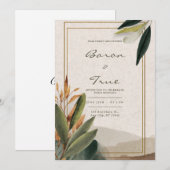Invitation Mariage Cadre Doré avec Verdure Automnale Rustique (Devant / Derrière)