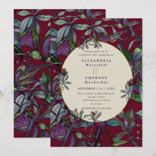 Invitation Mariage cadre doré feuille florale aquarelle Bourg