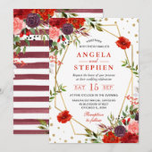 Invitation Mariage cadre doré fleurs automnales aquarelle boh (Devant / Derrière)