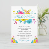 Invitation Mariage Cadre Doré Fleurs d'Été Aquarelle Bohème (Debout devant)