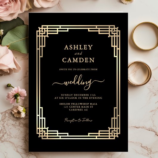 Invitation Mariage Cadre Doré Luxe Vintage