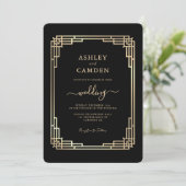 Invitation Mariage Cadre Doré Luxe Vintage (Debout devant)