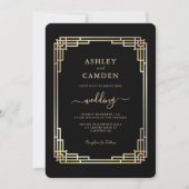 Invitation Mariage Cadre Doré Luxe Vintage (Devant)