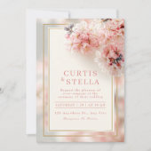 Invitation Mariage Cadre Doré Sakura Romantique Rose Pâle (Devant)