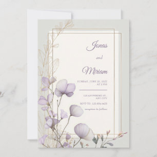 Invitation Mariage Cadre Double Or Botanique Lavande