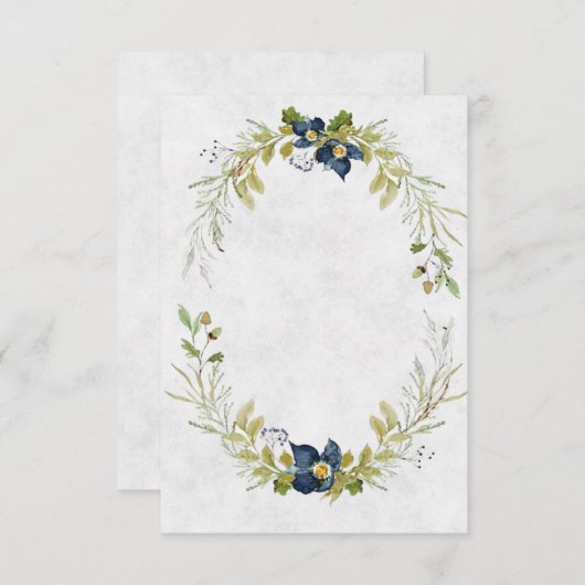 Invitation Mariage cadre floral bleu Budget vierge (Devant / Derrière)