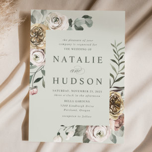 Invitation Mariage cadre floral hivernal délicat