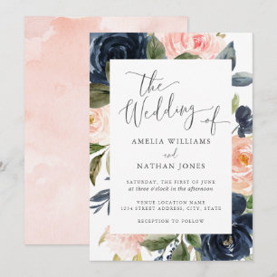 Invitation Mariage Cadre Floral Marine Teinté Moderne