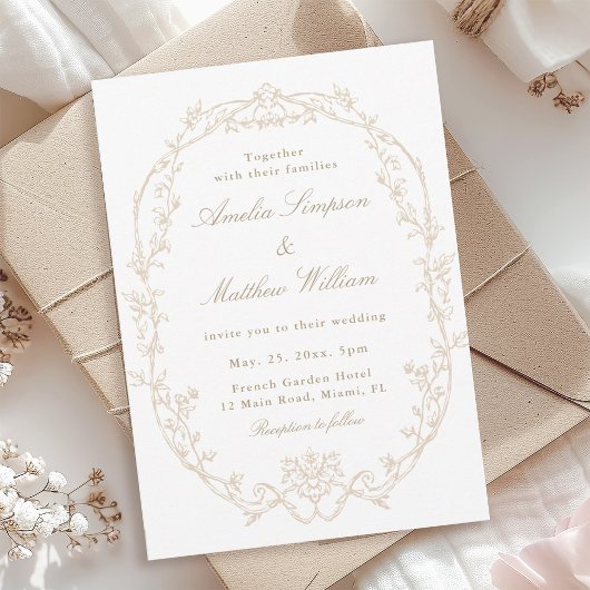 Invitation Mariage Cadre Floral Orné de Sable