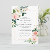 Invitation Mariage Cadre Floral Rose Doré (Debout devant)