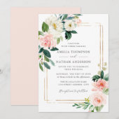 Invitation Mariage Cadre Floral Rose Doré (Devant / Derrière)