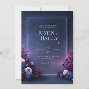 Invitation Mariage Cadre Floral Violet de Minuit