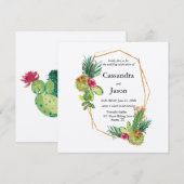 Invitation Mariage Cadre Géométrique Cactus Or (Devant / Derrière)