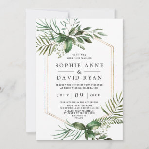 Invitation Mariage cadre géométrique or vert charmant