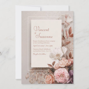 Invitation Mariage Cadre Mince en Terre Cuite Rose Assourdi R