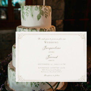 Invitation Mariage Cadre Or Crème Vintage Élégant