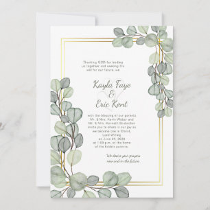 Invitation Mariage Cadre Or Eucalyptus Vert Sauge