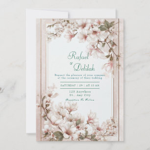 Invitation Mariage Cadre Or Fleur de Cerisier Rose Rougissant