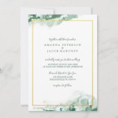 Invitation Mariage cadre or Ombre en marbre vert (Devant)