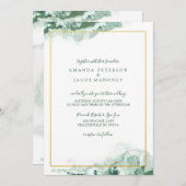 Invitation Mariage cadre or Ombre en marbre vert (Devant / Derrière)