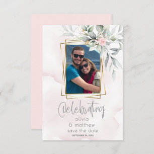 Invitation Mariage Cadre photo floral rose pâle