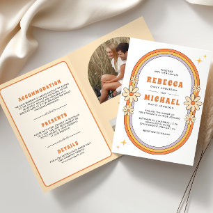 Invitation Mariage Cadre Rétro Coloré Groovy Années 70