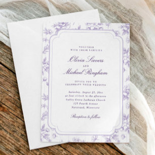 Invitation Mariage cadre toile florale française lavande vint