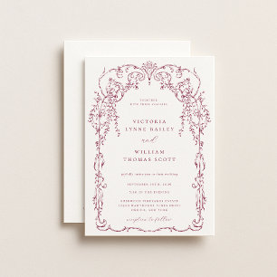 Invitation Mariage Cadre Victorien Rouge Vin