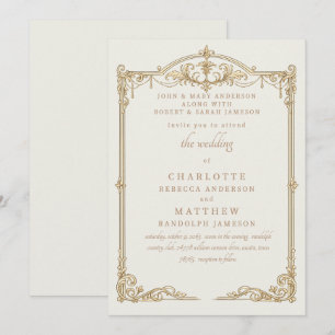 Invitation Mariage Cadre Vintage Crème Deux Parents