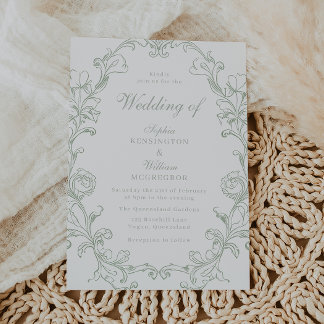 Invitation Mariage Cadre Vintage Élégant Sauge