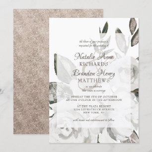 Invitation Mariage Cadre Vintage Fleurs Blanches et Roses