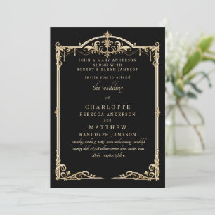 Invitation Mariage Cadre Vintage Noir Deux Parents