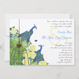Invitation Mariage Cage à Oiseaux Paon Vintage Turquoise & Ja