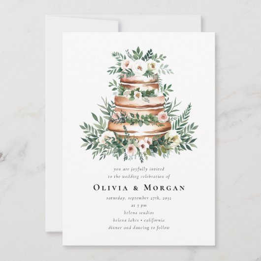 Invitation Mariage Cake Romantique Script QR Code Mariage (Devant)
