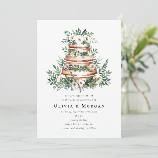 Invitation Mariage Cake Romantique Script QR Code Mariage (Debout devant)