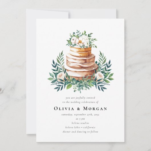 Invitation Mariage Cake Romantique Script QR Code Mariage (Devant)