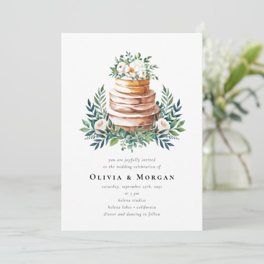 Invitation Mariage Cake Romantique Script QR Code Mariage (Debout devant)