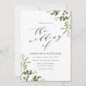 Invitation Mariage calligraphié à la gouache avec verdure (Devant)