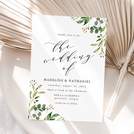 Invitation Mariage calligraphié à la gouache avec verdure