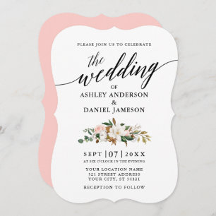 Invitation Mariage calligraphie aquarelle Magnolias Roses