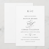 Invitation Mariage calligraphié au monogramme romantique (Devant / Derrière)