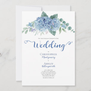 Invitation Mariage Calligraphié avec Hortensias Bleu Poussiér