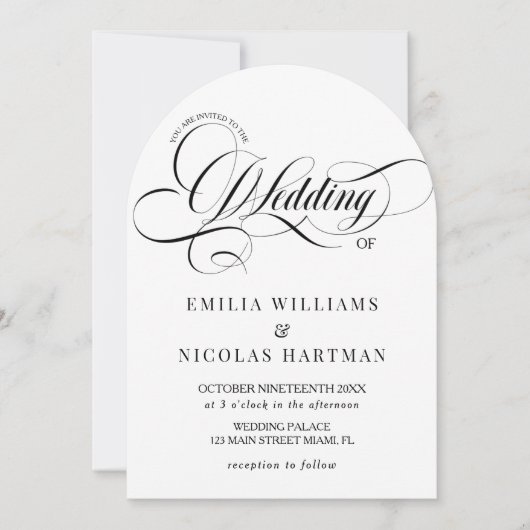 Invitation Mariage calligraphié blanc et noir (Devant)